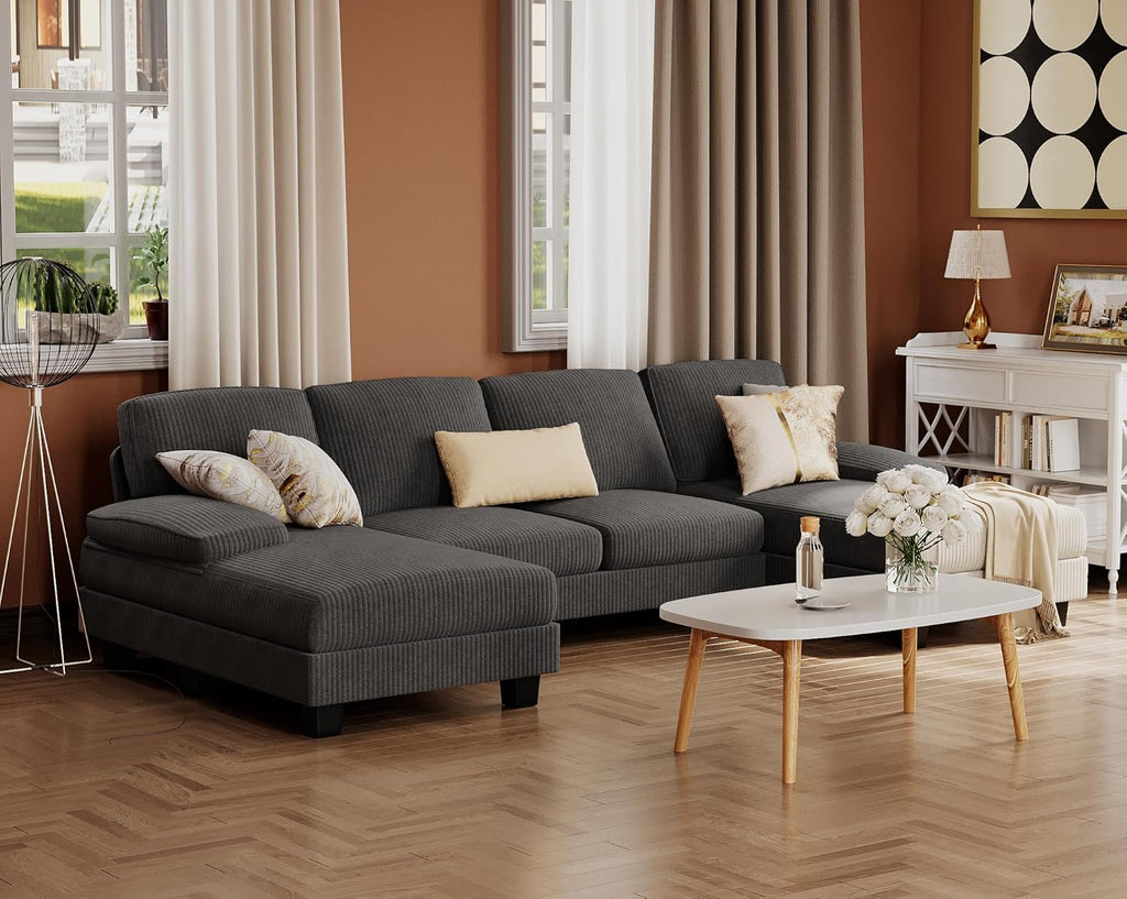 Furmax Sectional Couches for Living Room U-Shaped Sofa Couch Linen Fabric 4 Seat Sofa Set wourant