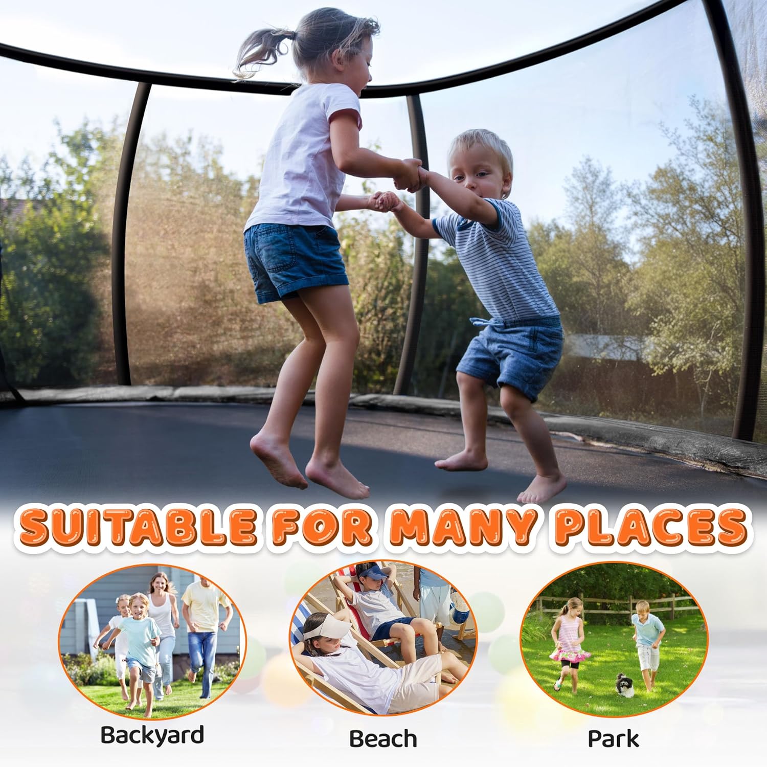 Trampoline 8FT 10FT 12FT 14FT 16FT, Recreational Trampolines with Enclosure Net and Ladder, Outdoor Anti-Rust Trampolines for Kids and Adults, ASTM Approved wourant