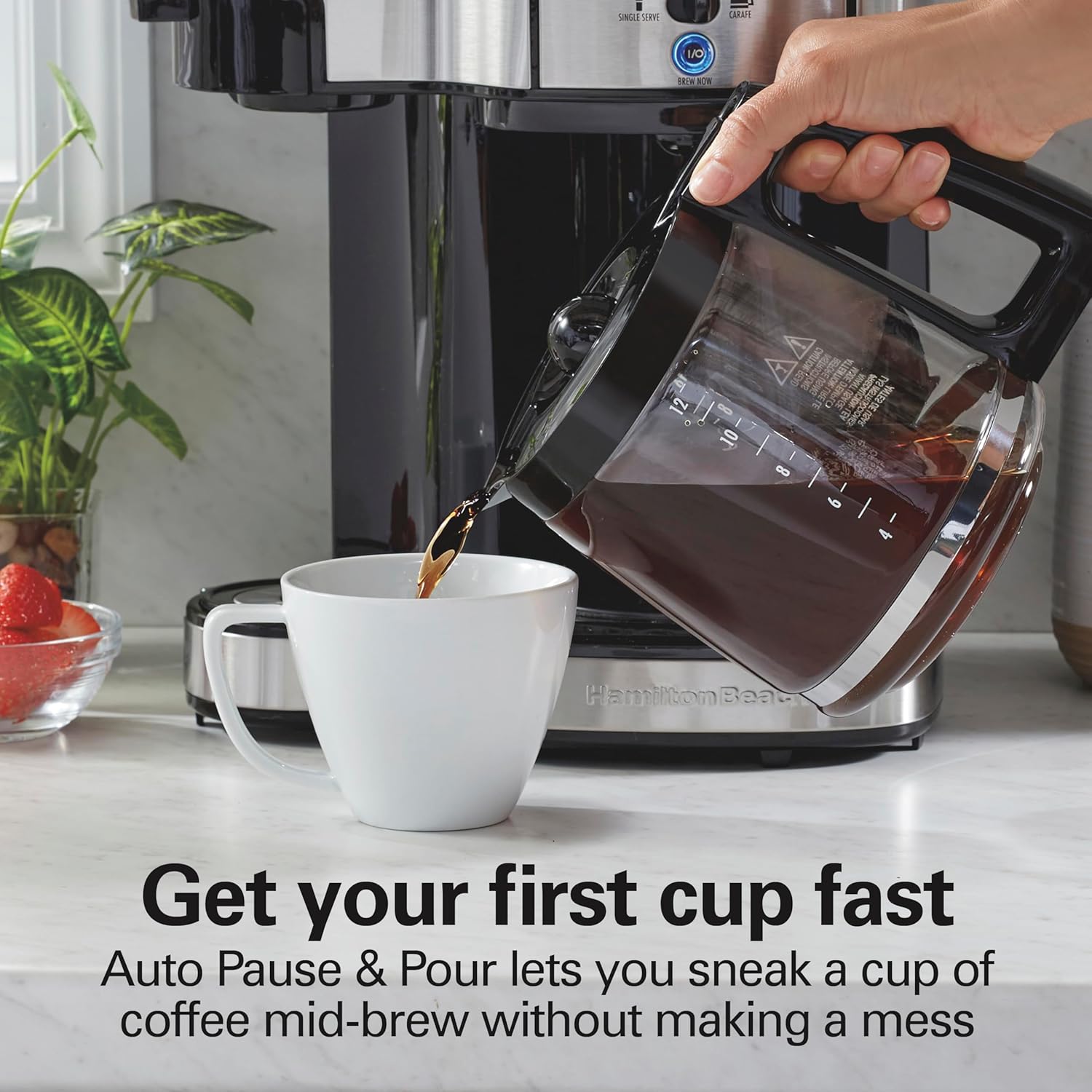 Hamilton Beach 2-Way 12 Cup Programmable Drip Coffee Maker & Single Serve Machine, Glass Carafe, Auto Pause and Pour, Black (49980R) wourant
