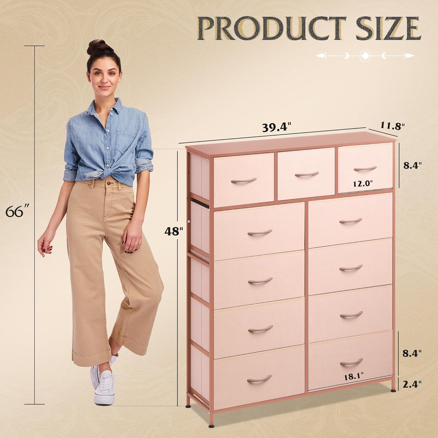 Storage Organizer Unit with 11 Fabric Bins, Storage Drawers Organizer with Steel Frame, Tall Storage Tower Organizaton wourant