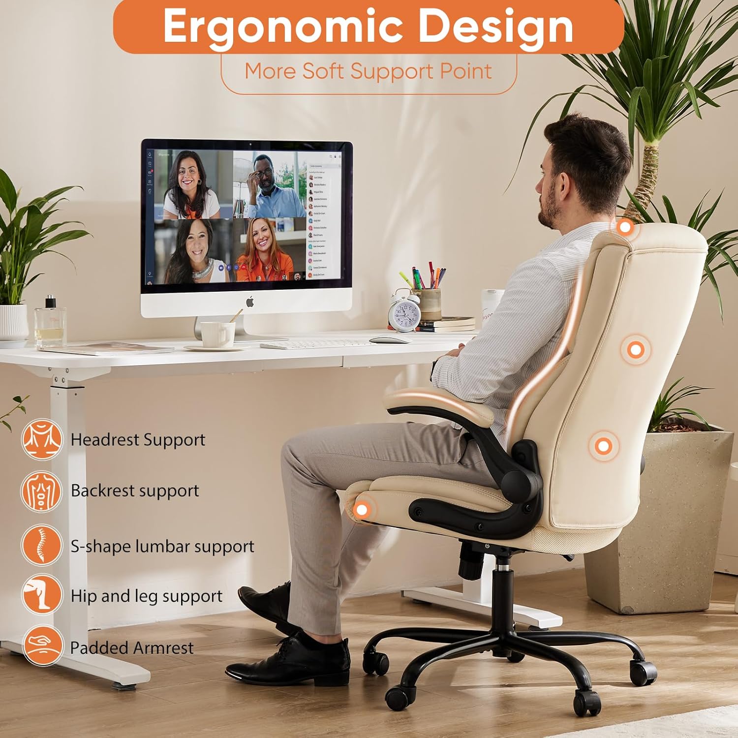 Ergonomic Office Chair Heavy Duty Work Desk Chair Adjustable Swivel Rolling Chair with Wheels wourant