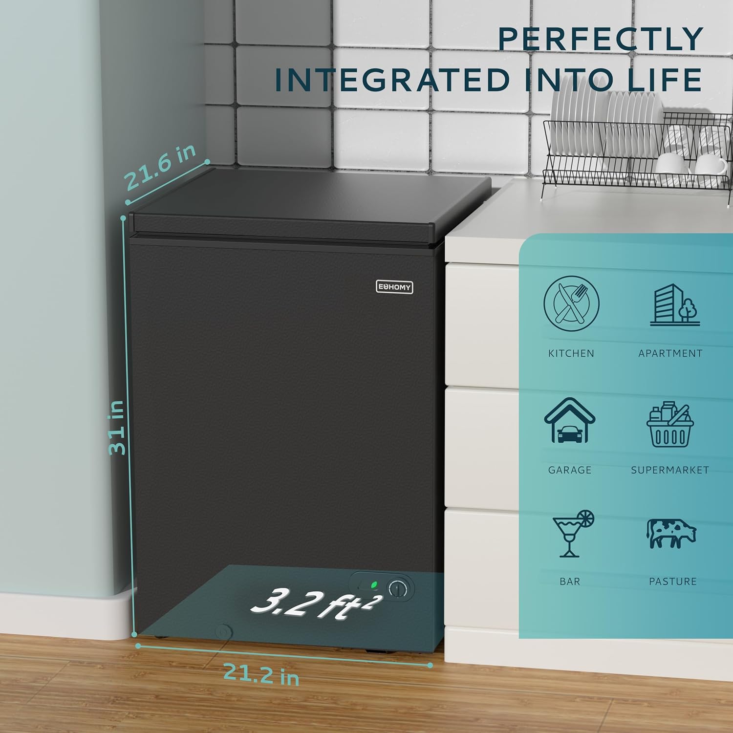 EUHOMY 3.5 Cu.Ft Chest Freezer with Removable Basket, Small Deep Freezer Adjustable 7 Thermostat, Quiet Mini Freezer Free-Standing Top Door, Energy Saving for Apartment/Garage/Basement/Dorm/Home,Black wourant