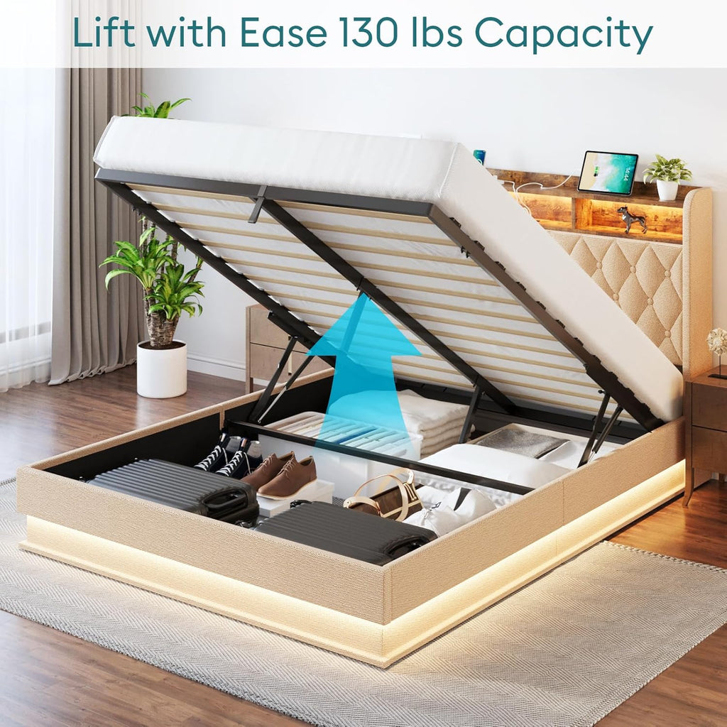Queen Bed Frame Storage Lift Up Queen Size Bed Frame Headboard Upholstered Platform Bed wourant