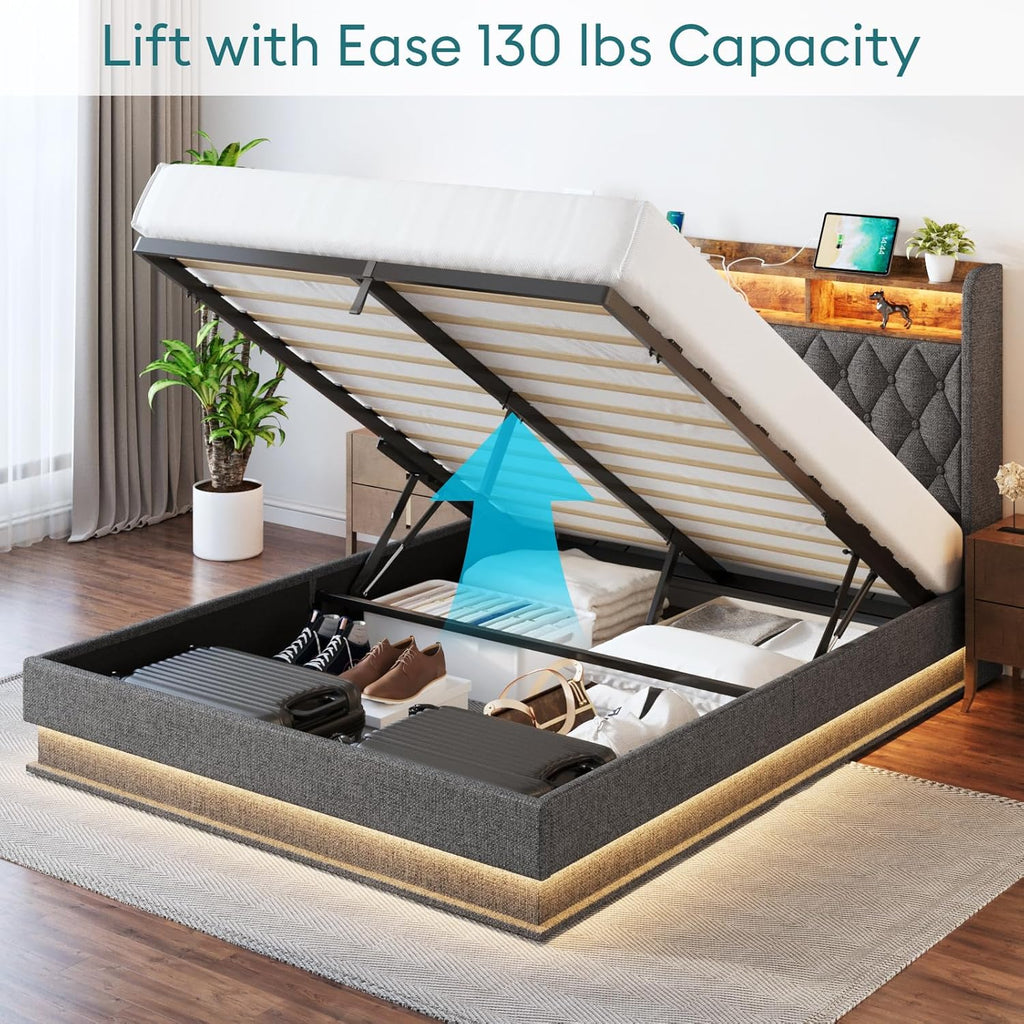 Queen Bed Frame Storage Lift Up Queen Size Bed Frame Headboard Upholstered Platform Bed wourant