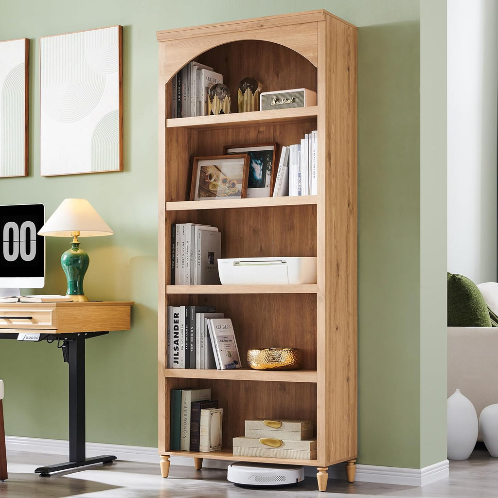 IFGET 76" Tall Arched Bookcase Farmhouse 5 Tiers Large Arched Bookshelf Cabinet Adjustable Shelves wourant