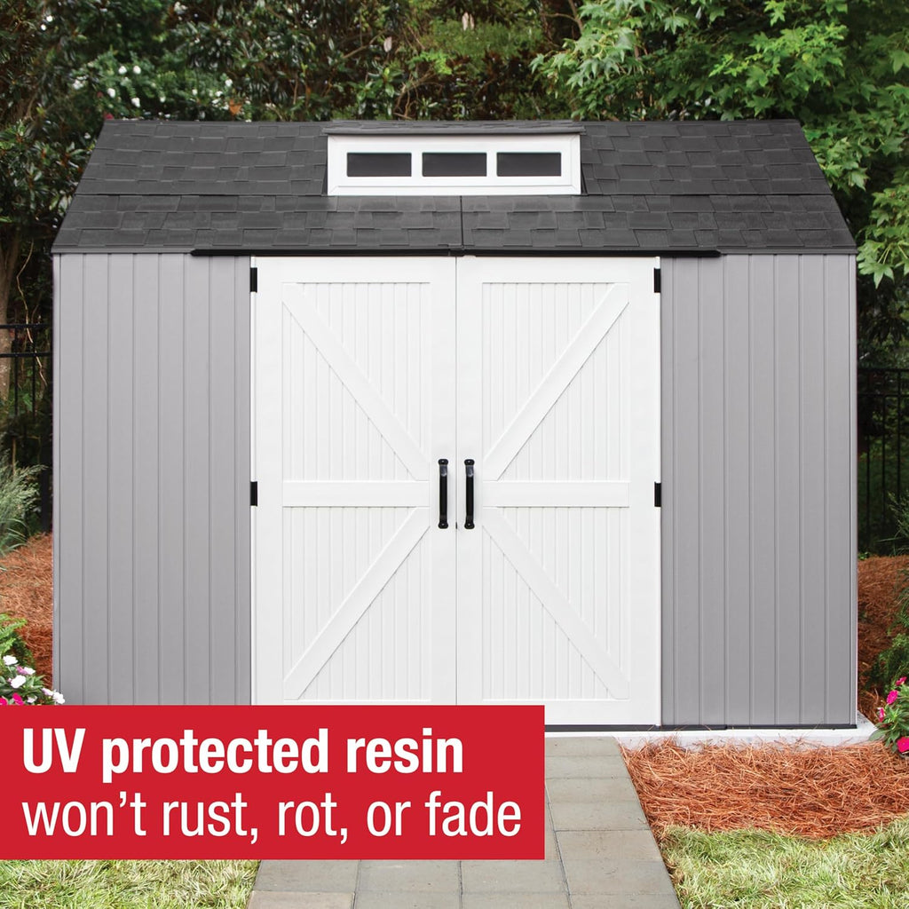 Rubbermaid Resin Outdoor Storage Shed With Floor (7 x 7 Ft) Weather Resistant Gray Organization for Home/Backyard/Garden Tools/Lawn Mower/Bike Storage/Pool Supplies wourant