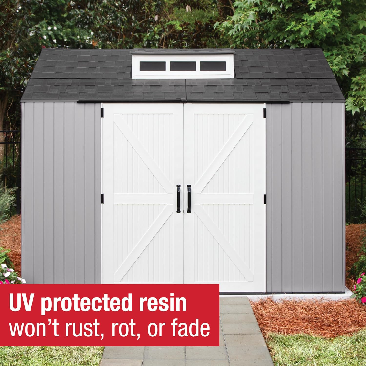 Rubbermaid Resin Outdoor Storage Shed With Floor (7 x 7 Ft) Weather Resistant Gray Organization for Home/Backyard/Garden Tools/Lawn Mower/Bike Storage/Pool Supplies wourant