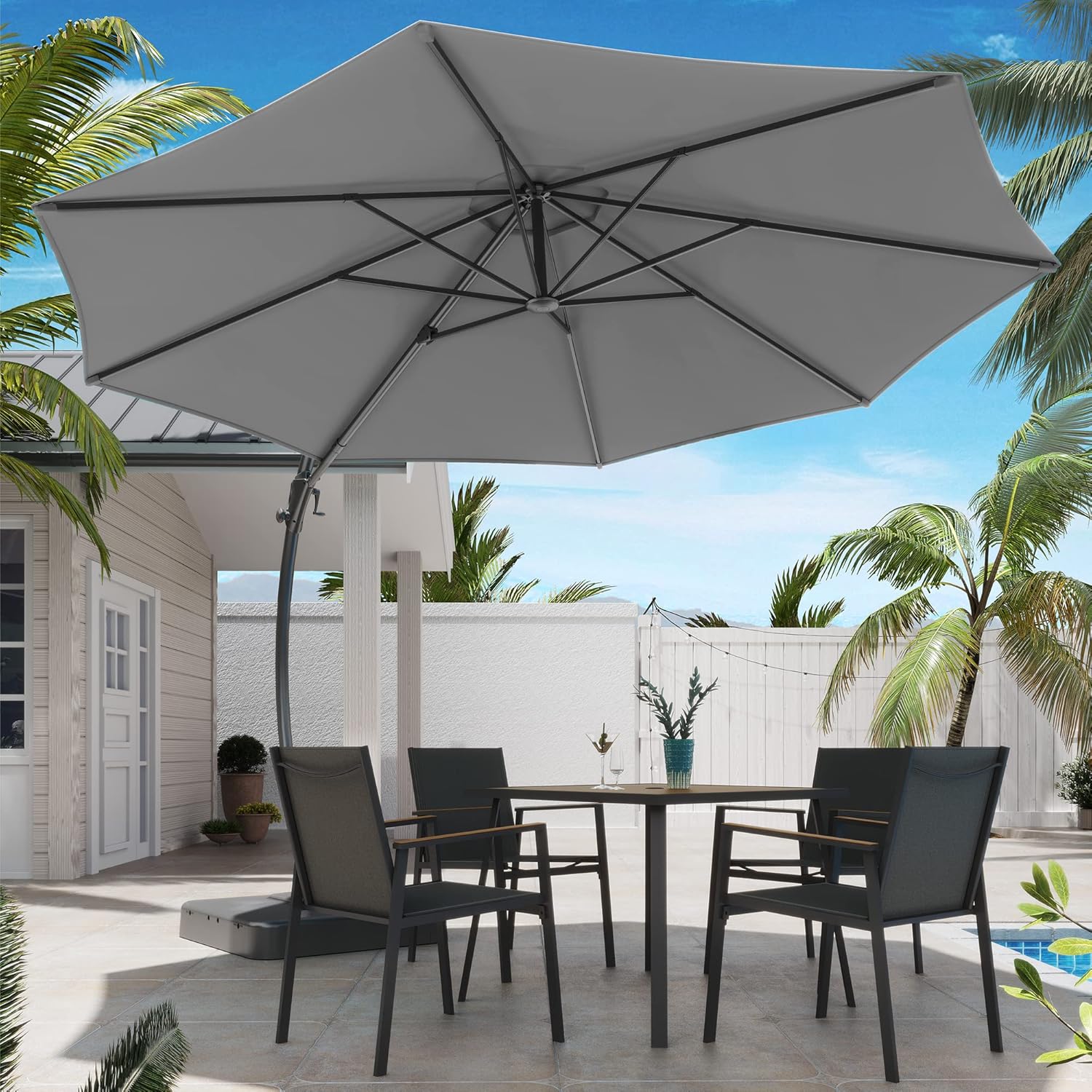 LAUSAINT HOME Outdoor Patio Umbrella with Base included, 11 FT Deluxe Curvy Cantilever Umbrella Heavy Duty Offset Hanging Umbrella with 360° Rotation for Market, Pool, Garden, Backyard, Deck (Beige) wourant