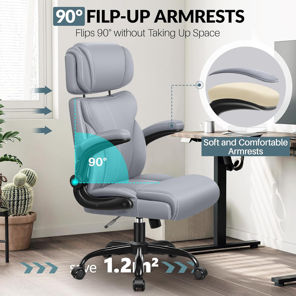 Office Chair Large High-Foot Computer Desk Chair, Breathable Leather Chair Lumbar Support Rotating Computer Chair wourant