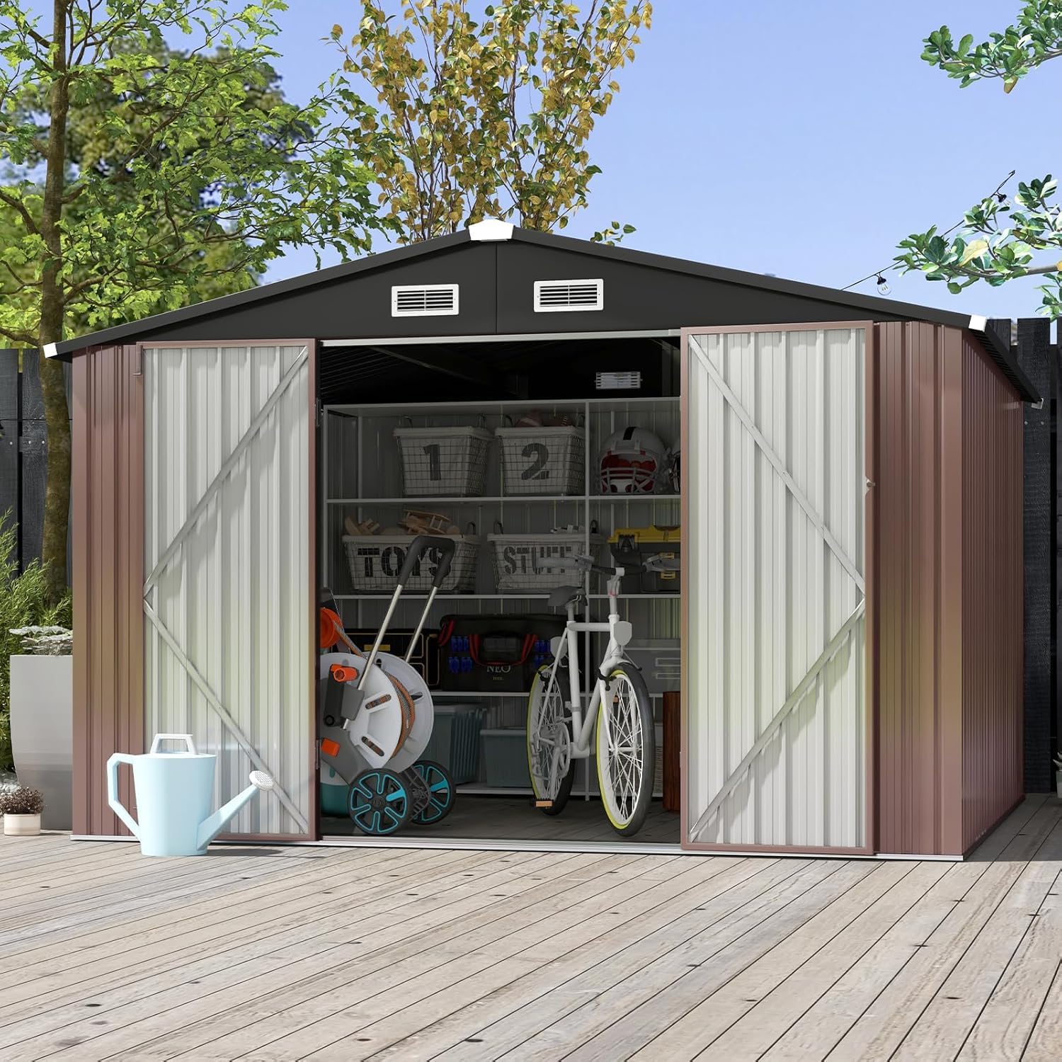Aoxun 6.2x4ft Shed Outdoor Storage Shed with Lockable Door Metal Garden Tool Shed wourant