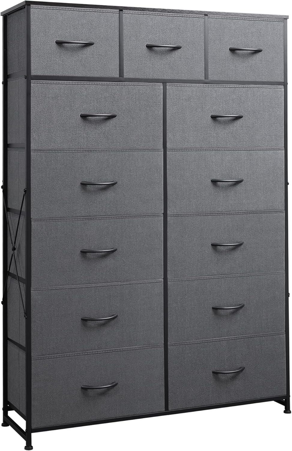 WLIVE Storage Organizer Unit with 13 Fabric Bins, Storage Drawers Organizer with Steel Frame, Tall Storage Tower Organizaton for Living Room, Hallway, Office, Charcoal Black wourant