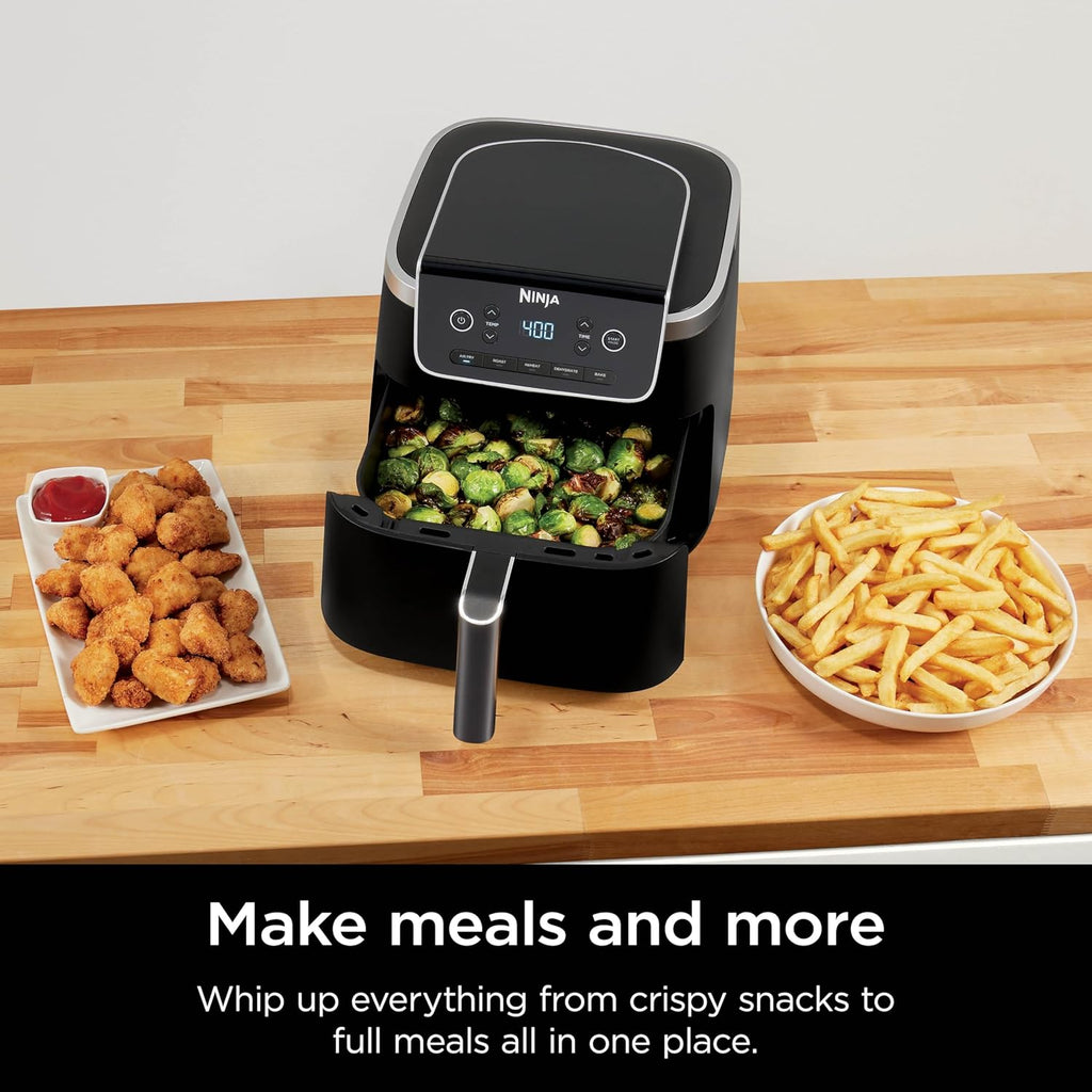 Ninja Air Fryer Pro 4-in-1 with 5 QT Capacity, Air Fry, Roast, Reheat, Dehydrate, Air Crisp Technology with 400F for hot, 120 Volts, Nonstick Basket & Crisper Plate, Grey, AF141 wourant