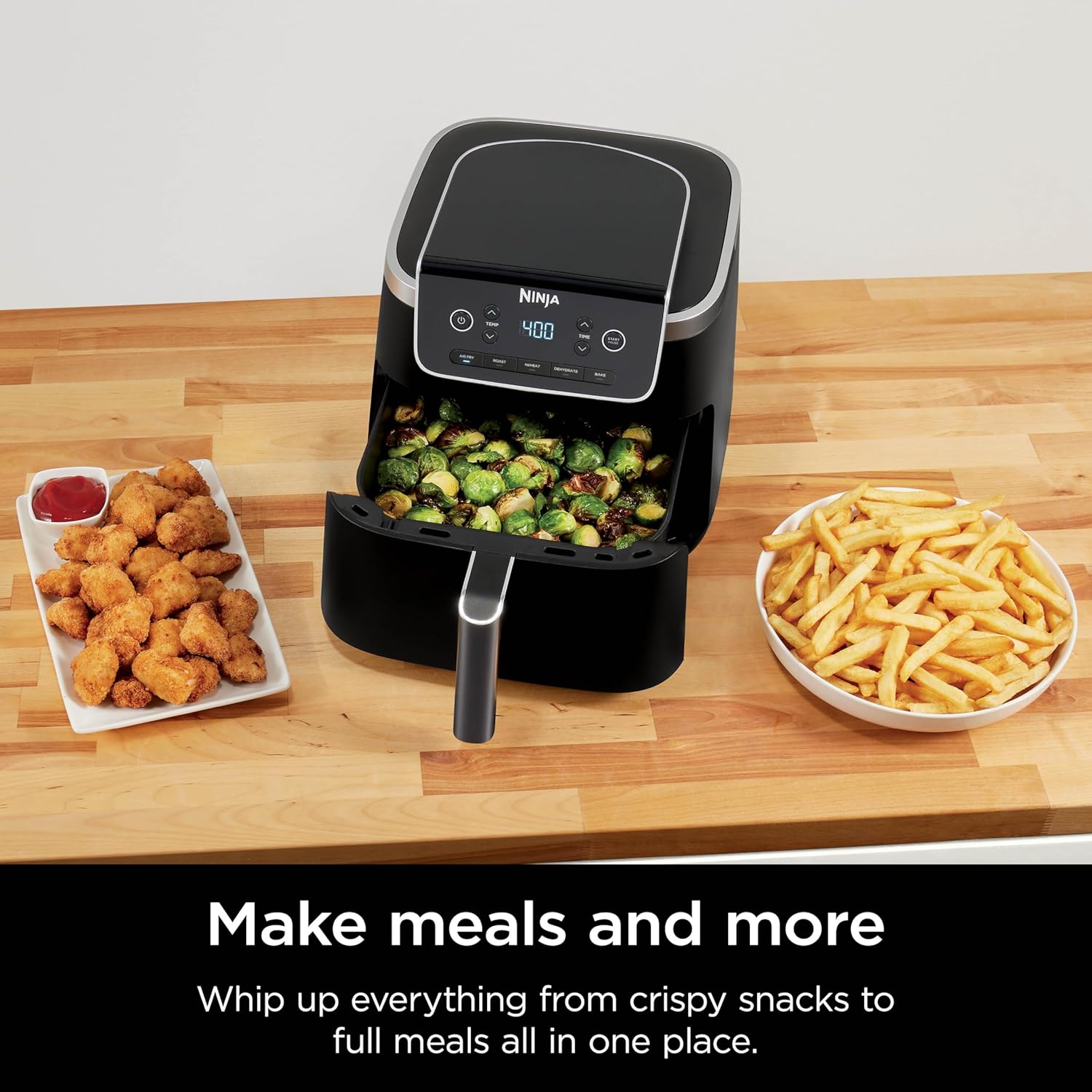 Ninja Air Fryer Pro 4-in-1 with 5 QT Capacity, Air Fry, Roast, Reheat, Dehydrate, Air Crisp Technology with 400F for hot, 120 Volts, Nonstick Basket & Crisper Plate, Grey, AF141 wourant