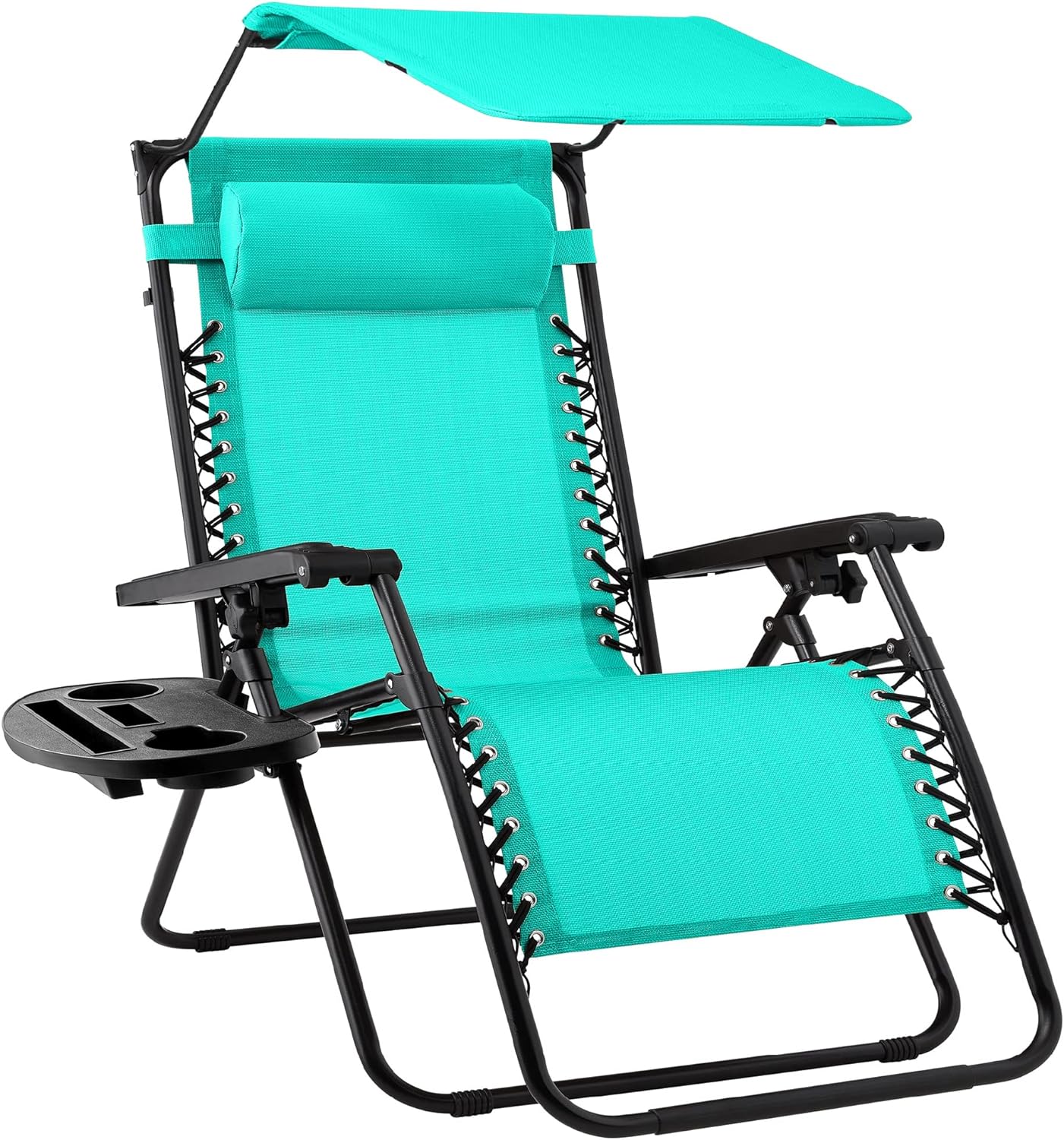 Best Choice Products Folding Zero Gravity Outdoor Recliner Patio Lounge Chair w/Adjustable Canopy Shade, Headrest, Side Accessory Tray, Textilene Mesh - Peacock Blue wourant