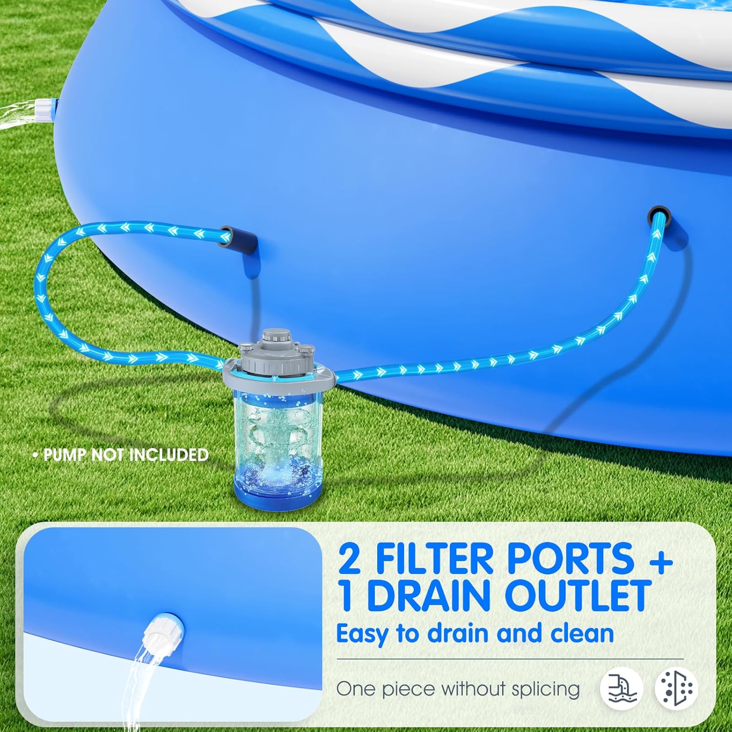 Upgraded Double Rings Inflatable Above Ground Pool Easy Set,Inflatable Swimming Pool for Adults,Inflatable Top Rings Above Ground Swimming Pool,Water Ripple Print,500 Gal Capacity (8ftx26in) wourant
