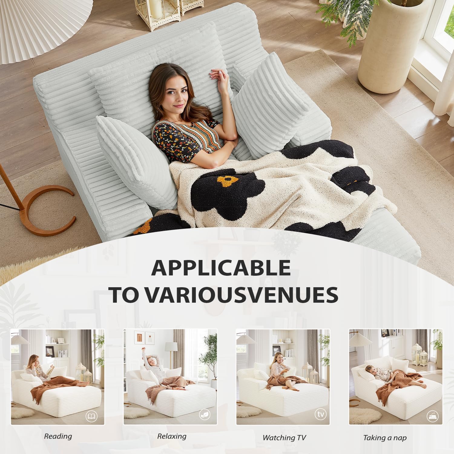 50-inch indoor recliner, oversized corduroy upholstered boneless sofa bed, deep sleeper sofa reading chair, cloud sofa, living room sofa wourant