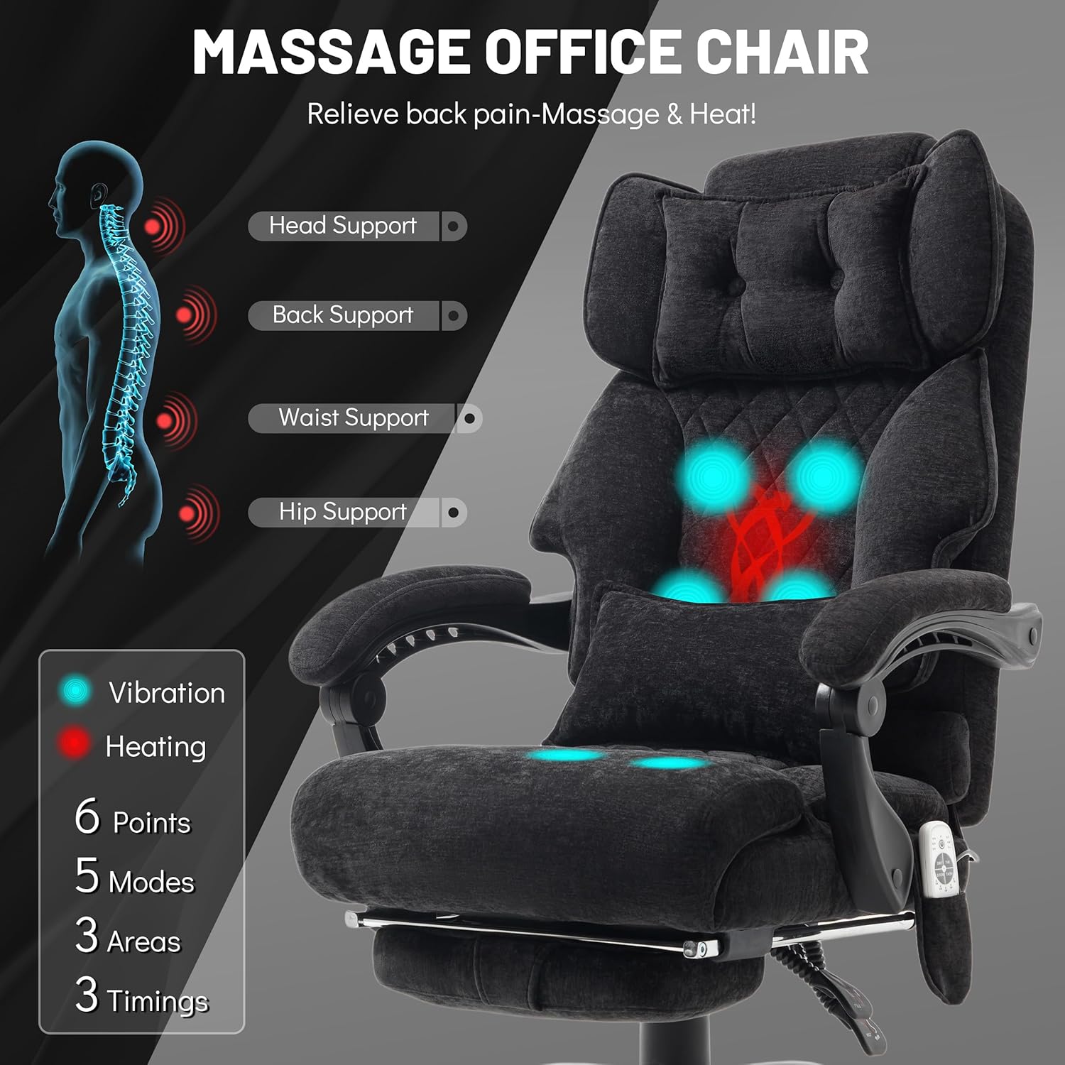Massage Office Chair with Footrest, Large and Tall Leather Office Chair 500 lbs wourant