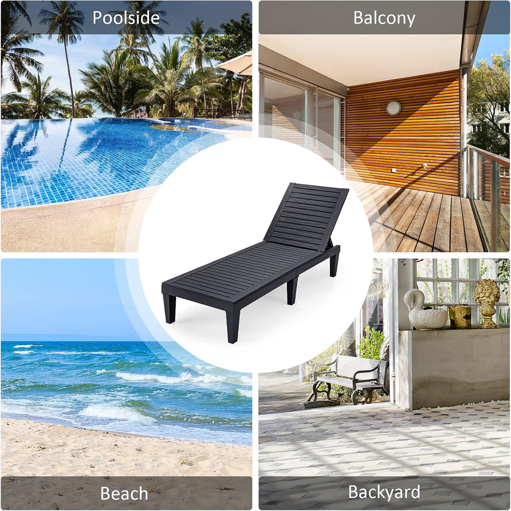 Outdoor Chaise Lounge Chair, Lightweight Patio Lounge Recliner Chair with Adjustable Backrest, 5 Reclining Positions Chaise Lounger for Patio, Beach, Balcony, Poolside, Backyard (1, Black) wourant
