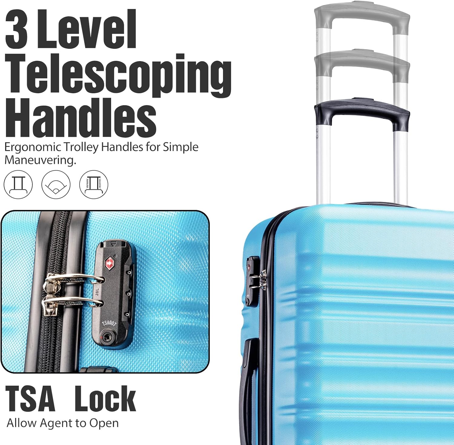 LONG VACATION 6 Piece Luggage Set Carry on Suitcase with ABS+PC hardshell, Spinner Wheels & YKK Zipper TSA Lock wourant