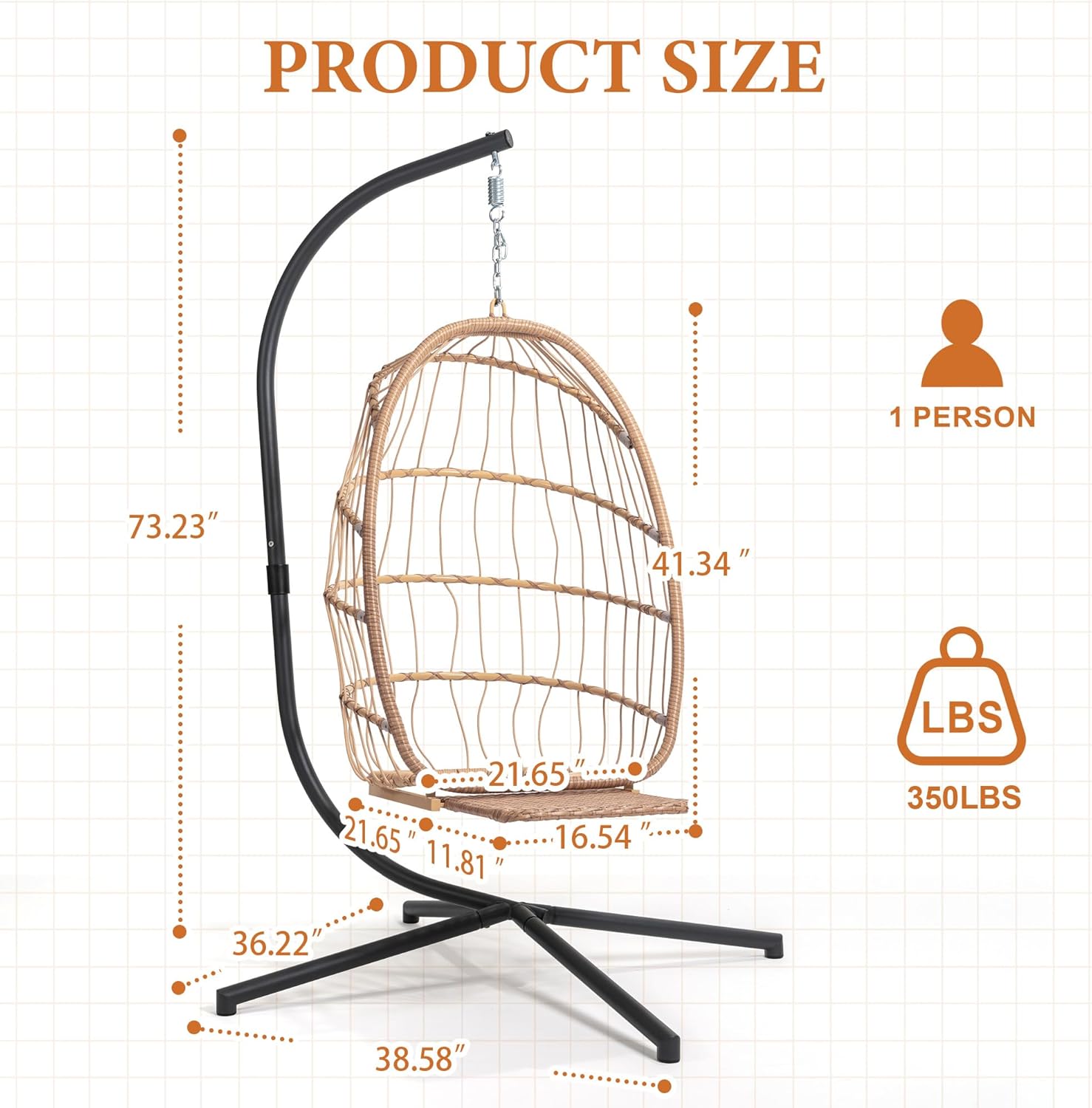 Yechen Indoor Outdoor Egg Hanging Chair Patio Wicker Swing Egg Chair Indoor Swinging Chair wourant