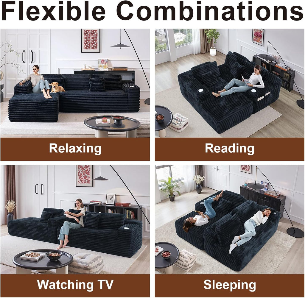 Cloud Sectional Couch with L-Shape Chaise, Modern Modular Sofa with Deep Seat, Built-in Cup Holder & Storage Pocket for Living Room Bedroom, No Assembly Required (Dark Gray, Left Sitting Chaise) wourant