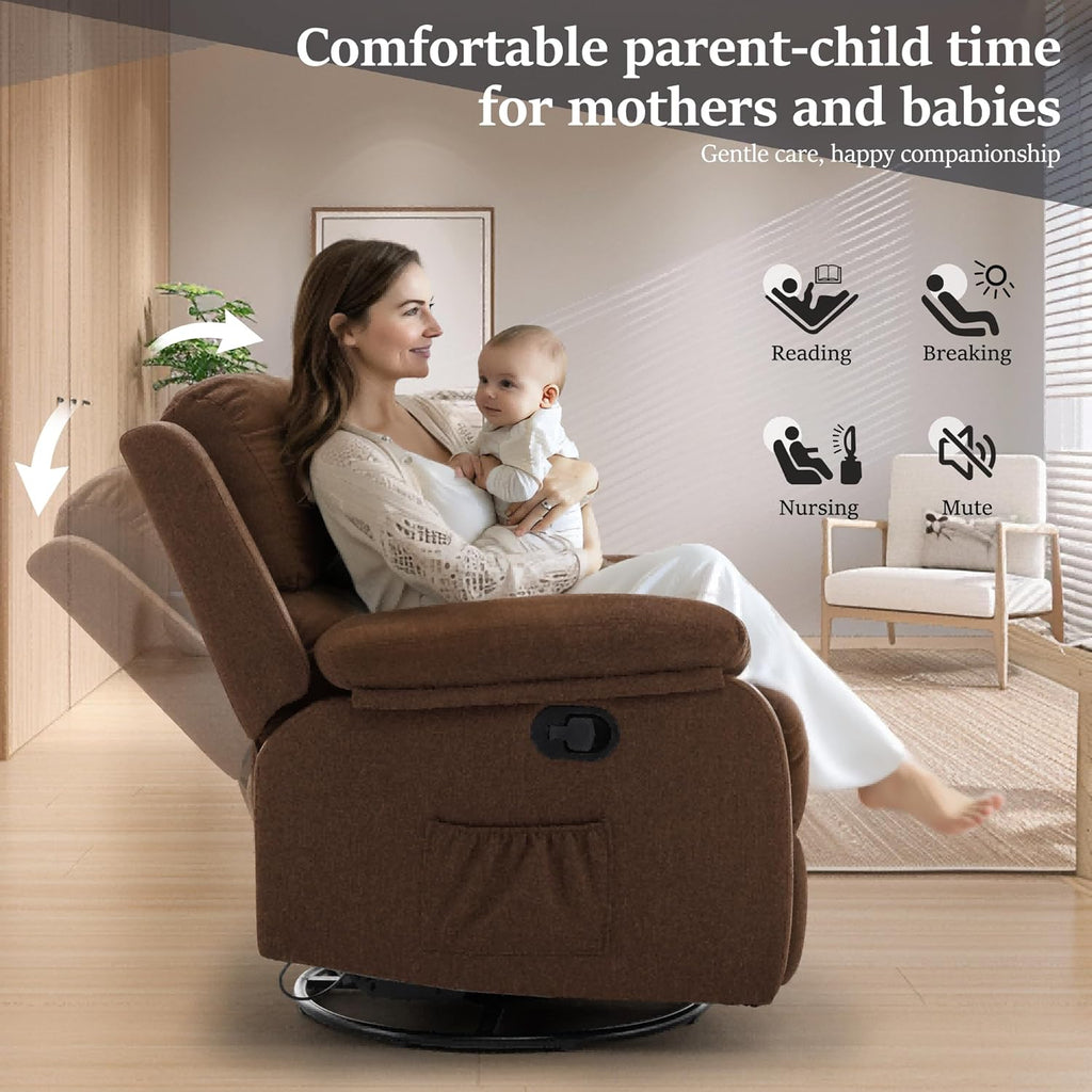 Reclining rocking chair 360 degree rotating fabric sliding reclining chair wourant