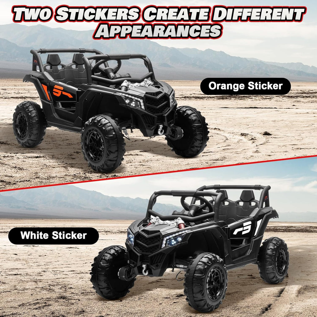 JOYRACER Kids Remote Control Car with 4 x 150W Motors, Shock Absorbers, Bluetooth, MP3 Player, and Headlights wourant