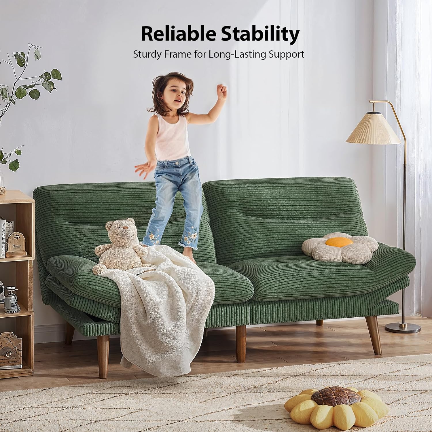 Convertible Futon Sofa Bed, 66 Inch Corduroy Futon Sofa Recliner Sofa Bed for Small Spaces, Playrooms or Offices wourant