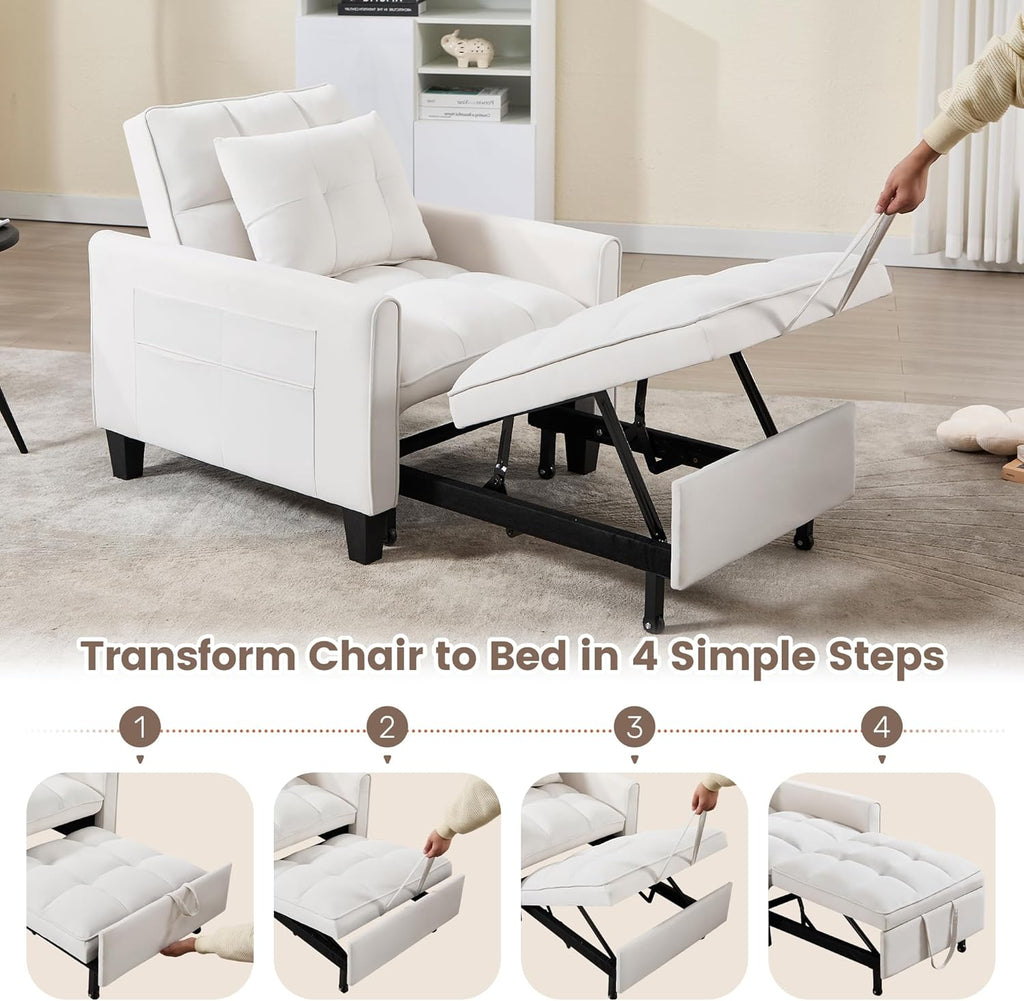 Convertible Sleeper Chair, 3 in 1 Sleeper Chair Bed Pull Out Sofa Bed Chairs, Velvet Single Sofa with Adjustable Backrest wourant