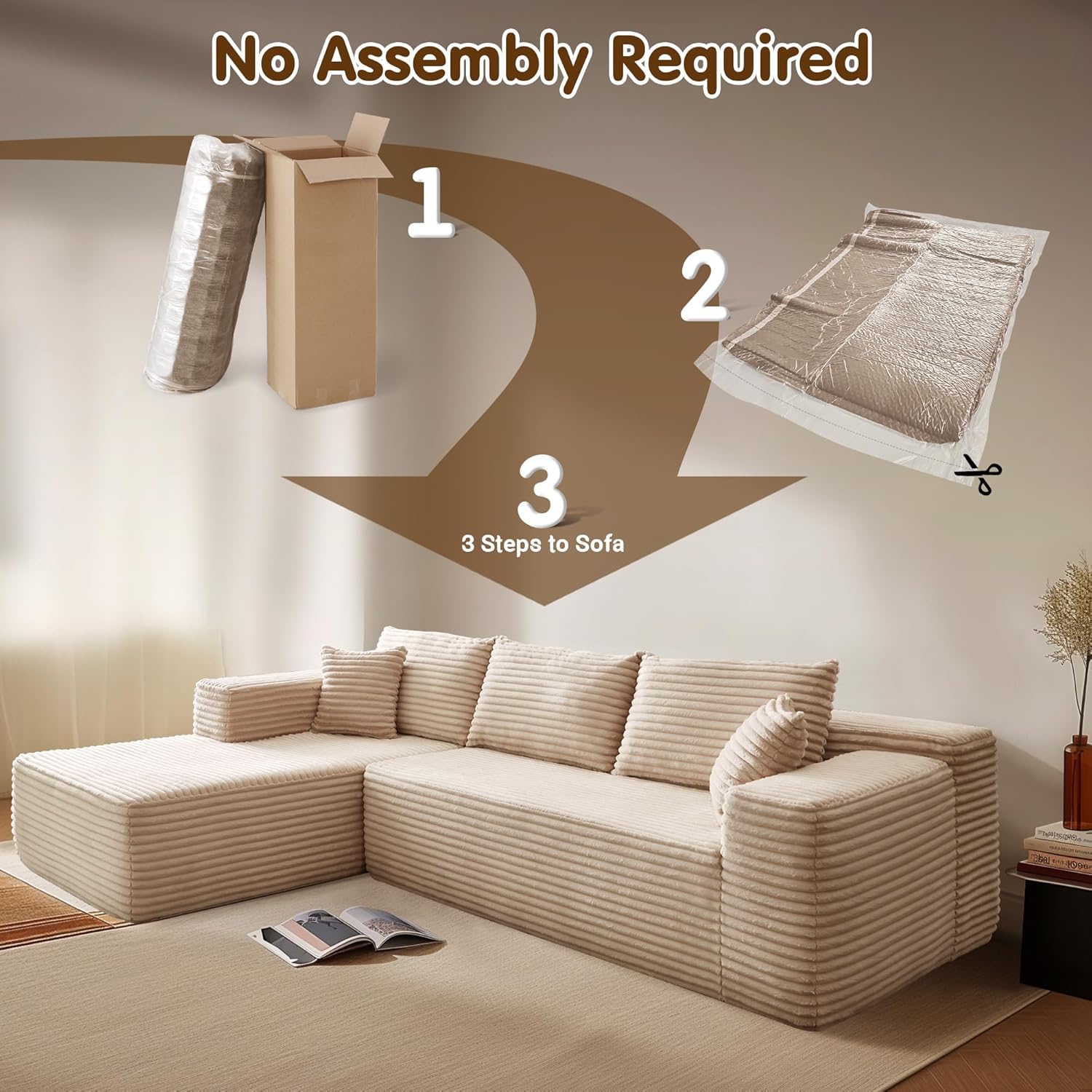 Ovios 104" Cloud Section Sofa L-shaped lounge chair, modern modular sofa wourant