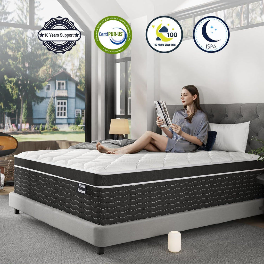 Full Size Mattress, 10 inch Full Bed Mattress in a Box, Medium Plush Hybrid Mattresses with Gel Memory Foam and Pocket Springs, Pressure Relief & Upgraded Support, Cooling and Breathable wourant