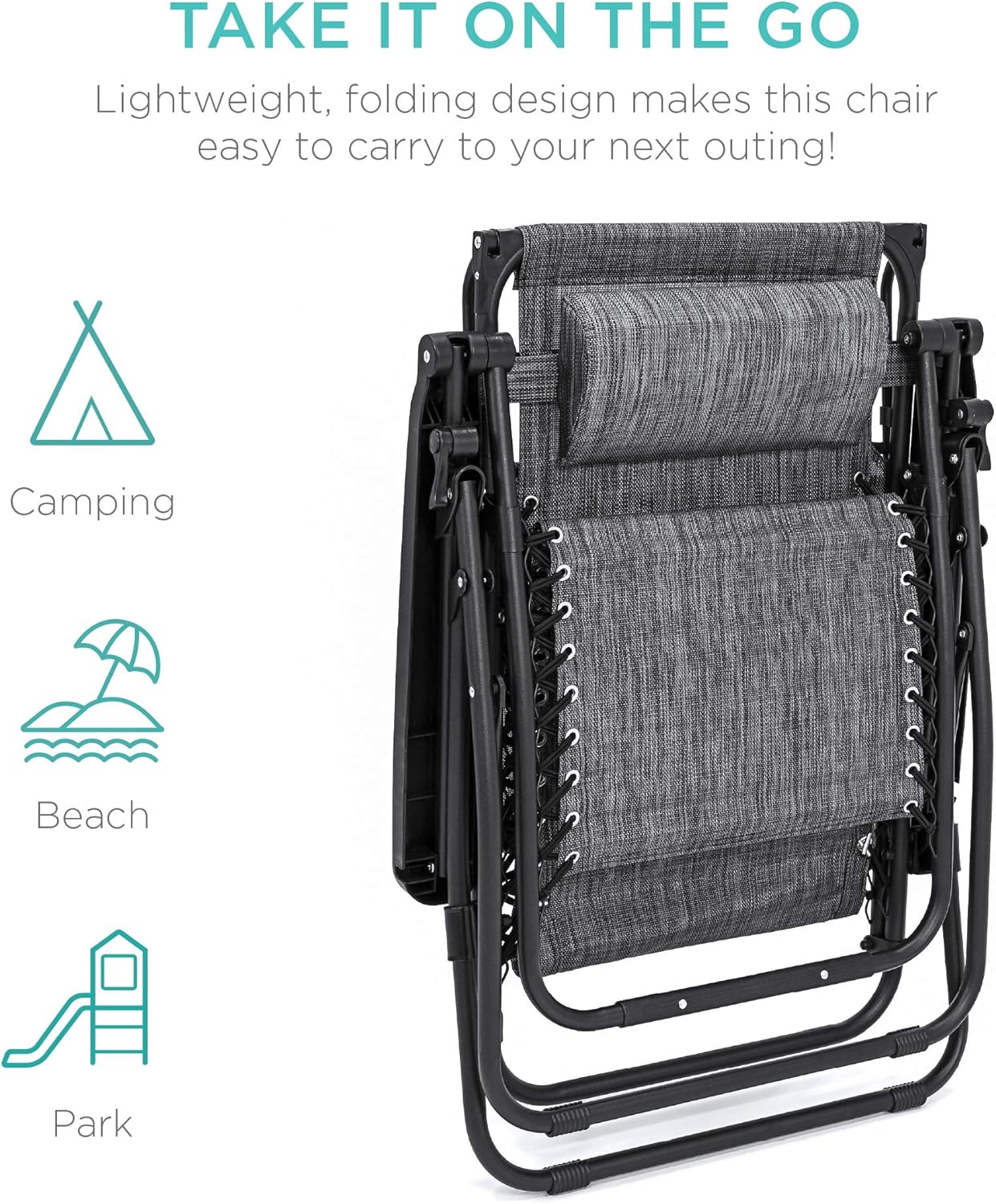 Best Choice Products Folding Zero Gravity Outdoor Recliner Patio Lounge Chair w/Adjustable Canopy Shade, Headrest, Side Accessory Tray, Textilene Mesh - Peacock Blue wourant