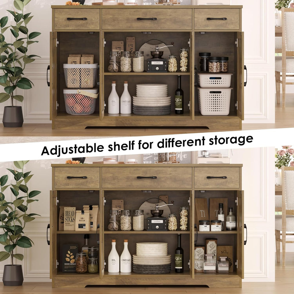 Sideboard with drawers, large 55-inch sideboard, sideboard storage with shelves and doors, modern farmhouse coffee bar wood kitchen dining table wourant