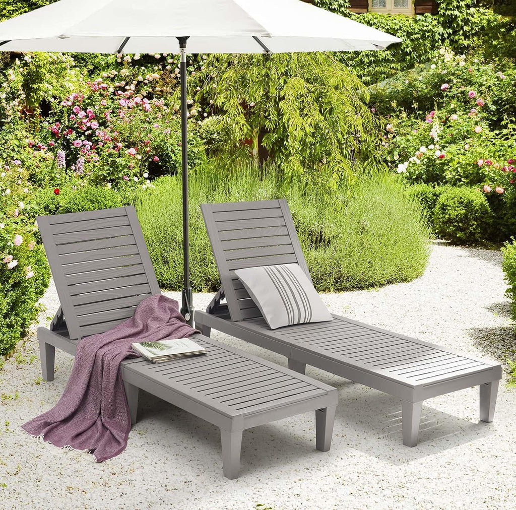 Patio Chairs - Black Chaise Lounge Chair Outdoor 5-Position Adjustable Sun Tanning Chair Waterproof Pool Lounge Chairs Set of 2 Reclining Lawn Chair, Lightweight Outdoor Lounge Chairs wourant