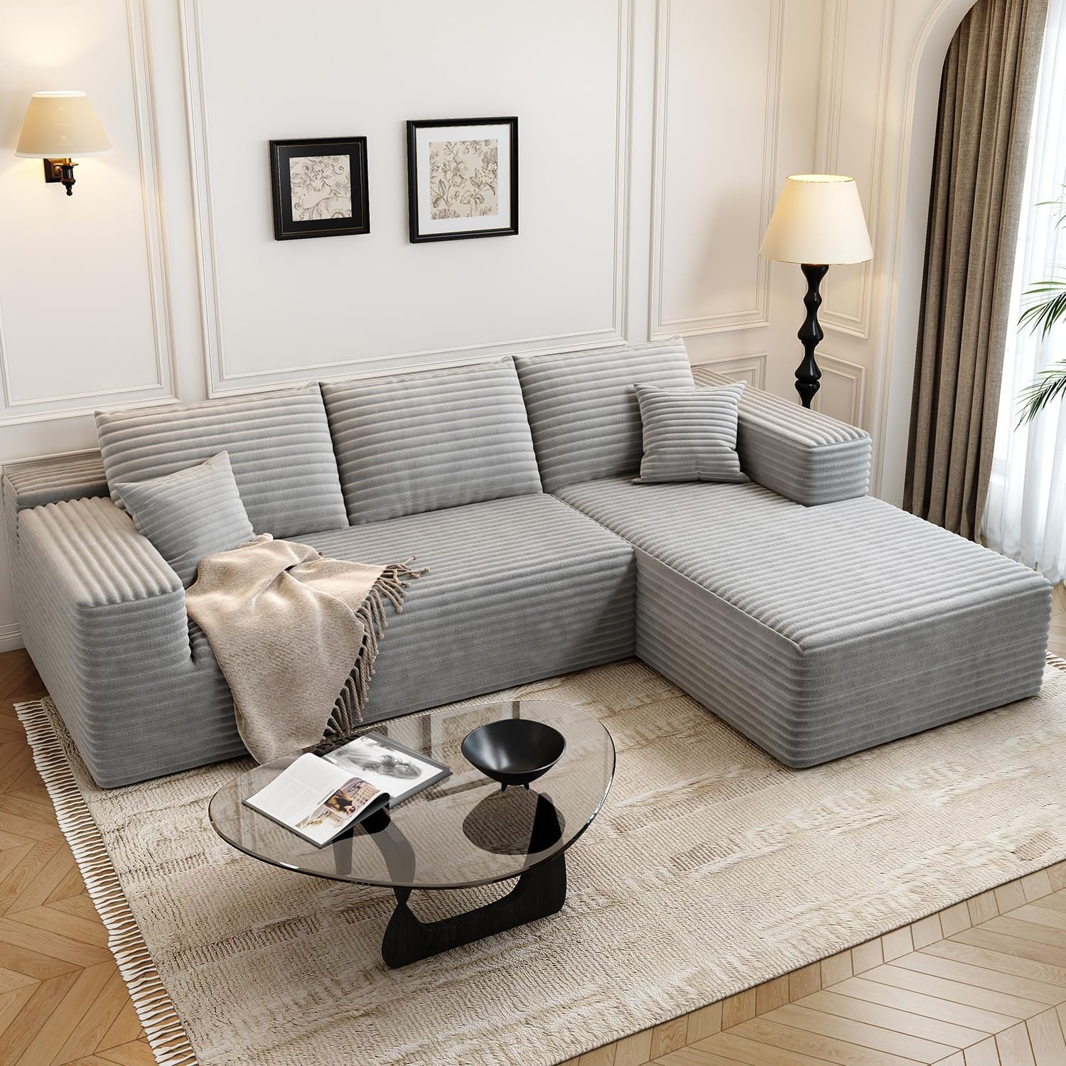 107.5 inch Cloud Modular Sectional Sofa with L-Shaped Chaise Lounge, Modern Minimalist Upholstered Sofa Deep Seating Corner Sofa wourant