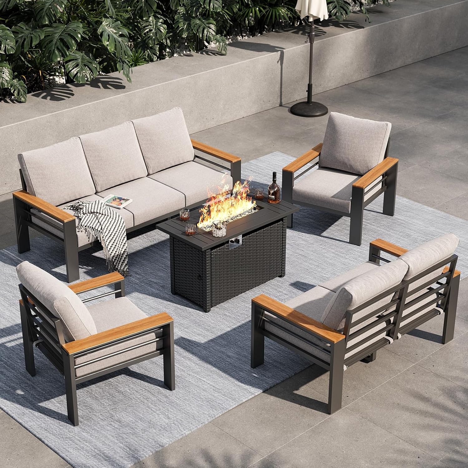 Aoxun Aluminum Outdoor Patio Furniture Set, 5 Seats Outdoor Sectional with Coffee Table, Patio Conversation Sets with Upgraded Armrests and Cushions for Backyard, Garden and Poolside woonhhop