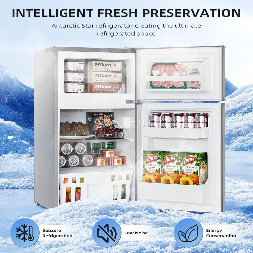 Antarctic Star 3.2 Cu.Ft,Mini Refrigerator with Freezer,Double Door Mini Fridge,Compact Refrigerator,Adjustable Thermostat,Mini Refrigerator for Bedroom/Office/Dorm/Kitchen(BLACK) wourant
