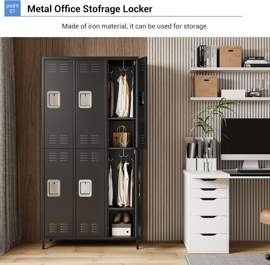 GAOMON Locker for Employees, 6 Doors Locker Cabinet with Hooks, Storage Locker for Home, Office, Gym, School, Assembly Required, Black wourant