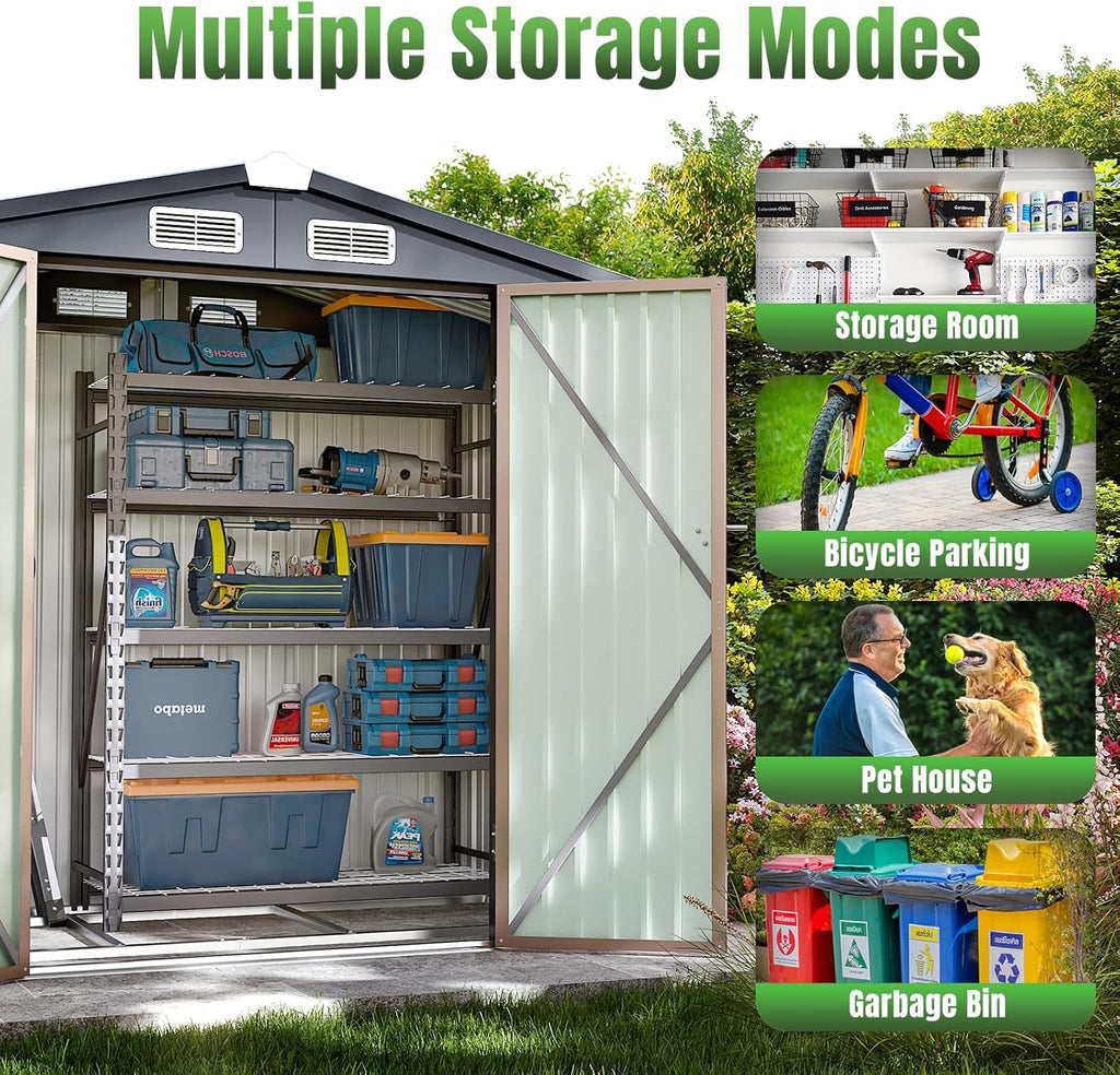 Aoxun 6.2x4 FT Shed Outdoor Storage Shed Metal Garden Shed Slooping Roof Tool Shed Bike Shed wourant