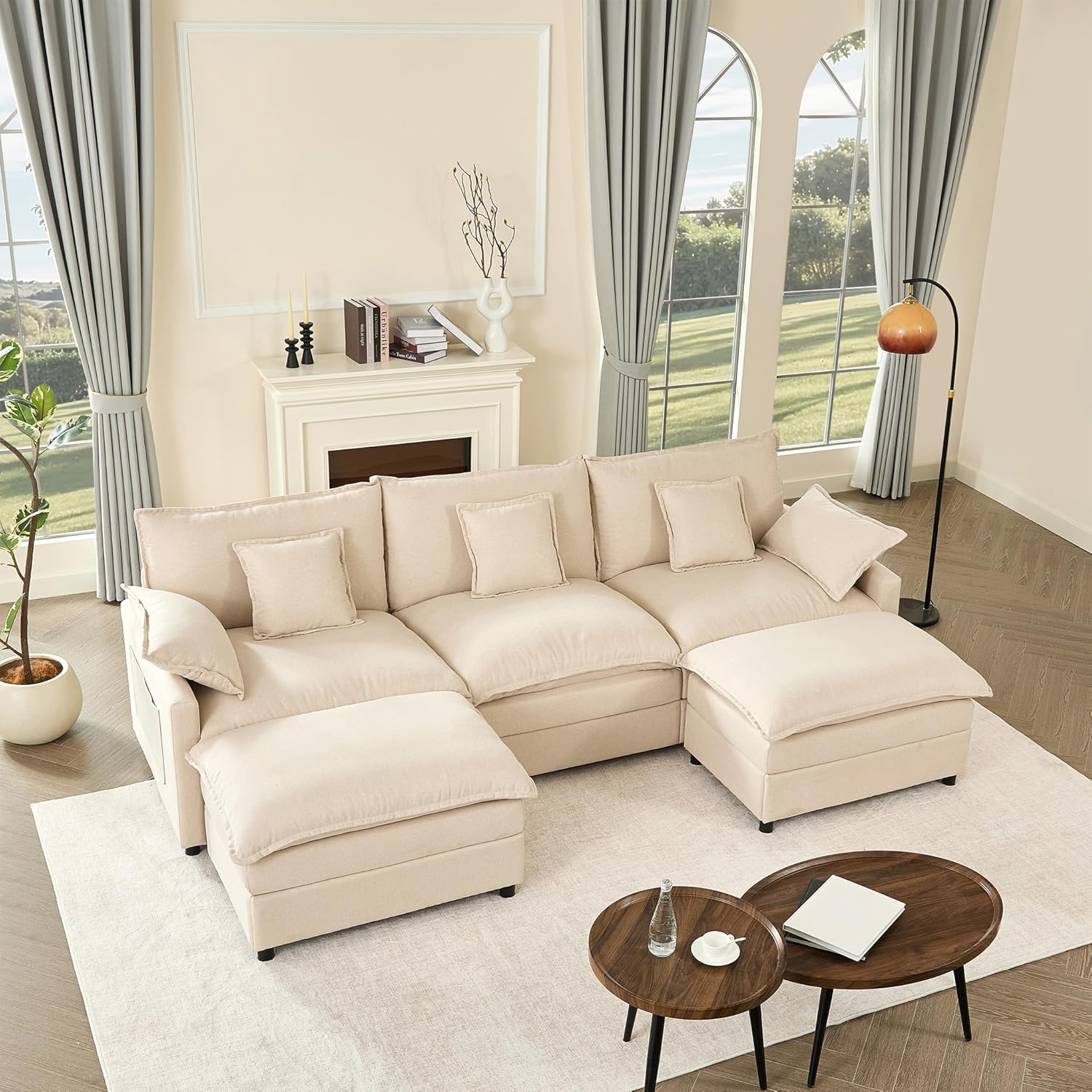 108 Inch U Shape Sofa Sectional Sofa Comfortable Cloud Sofa with Removable Footstool wourant