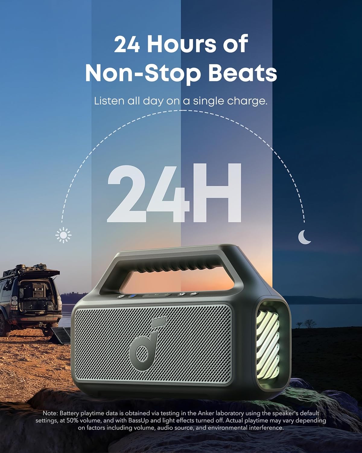 Outdoor Speaker, 80W, Subwoofer, BassUp 2.0, 24H Playtime, IPX7 Waterproof, Floatable, RGB Lights, USB-C, Custom EQ, Bluetooth 5.3, Portable for Camping, Beach, and Backyard wourant
