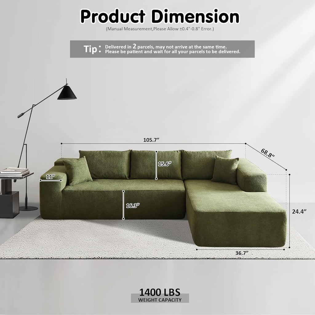 Ovios 104" Cloud Section Sofa L-shaped lounge chair, modern modular sofa wourant