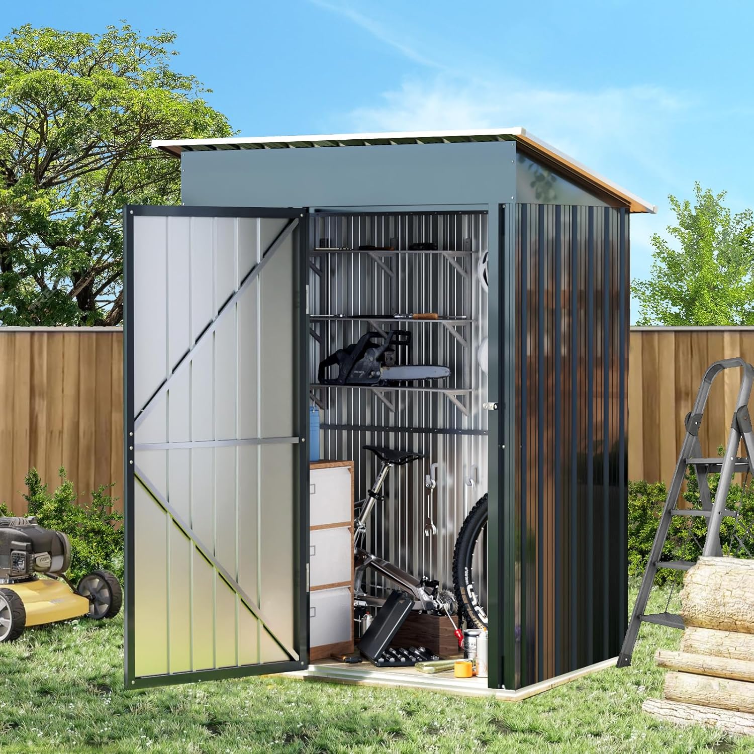 Breezz Outdoor Storage Shed 10 x 12ft. Utility Tool Shed Metal Storage Garden Shed wourant