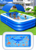 Inflatable Pool with Canopy,Upgraded Inflatable Swimming Pool for Kids,Adult,Large Inflatable Blow up Pools,Ocean Theme Oversized Thickened 105"x75"x25"Inflatable Family Pools for Backyard-Blue wourant