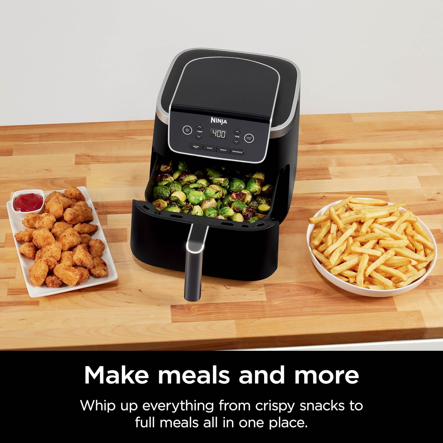 Ninja Air Fryer Pro 4-in-1 with 5 QT Capacity, Air Fry, Roast, Reheat, Dehydrate, Air Crisp Technology with 400F for hot, 120 Volts, Nonstick Basket & Crisper Plate, Grey, AF141 wourant