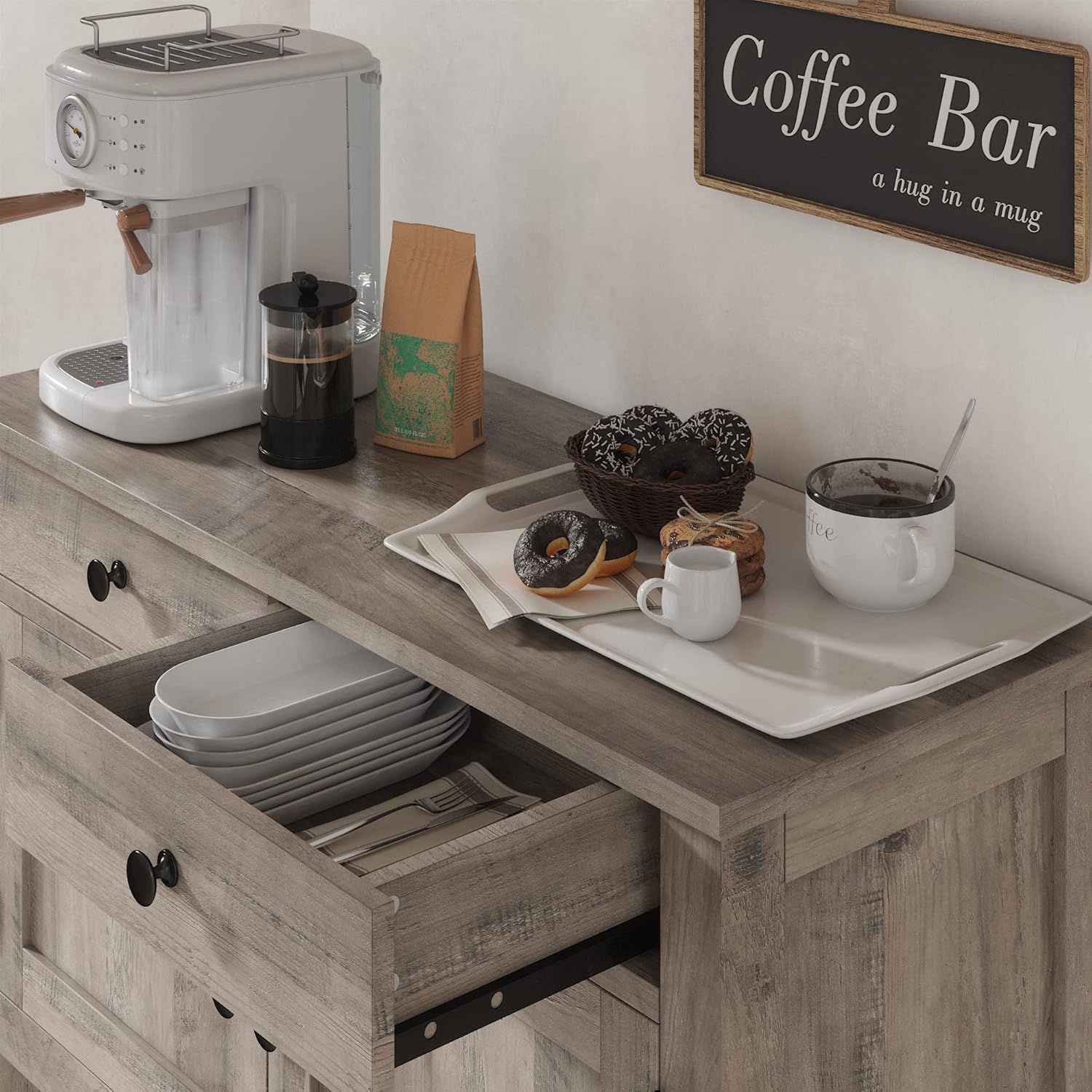 Farmhouse style console table coffee bar, entry table with storage rack, sofa table buffet sideboard wourant