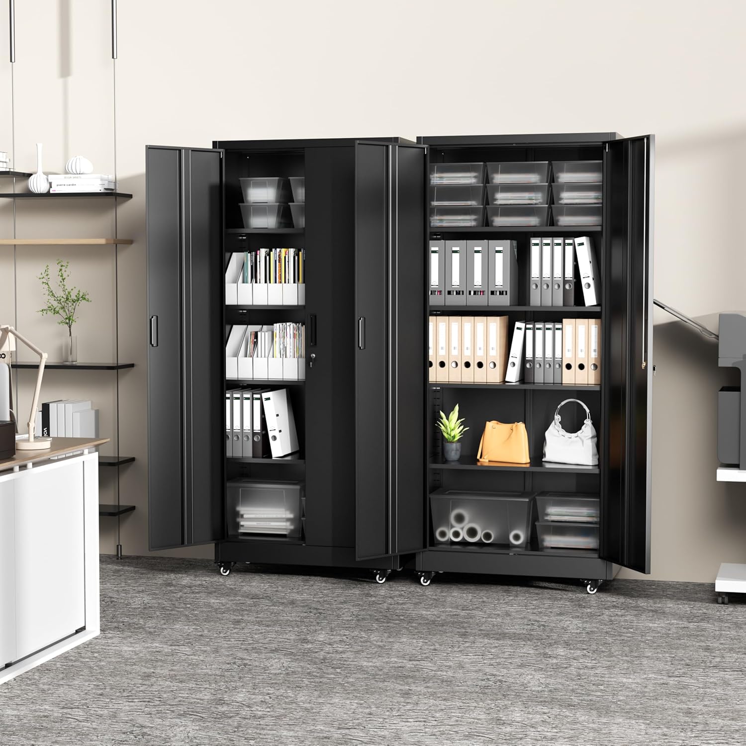 Greenvelly Metal Storage Cabinet, 72" Black Locking Metal Cabinet with 2 Doors and 4 Adjustable Shelves, Lockable Garage Storage Cabinets for Home Office, Garage, Kitchen, Living Room wourant