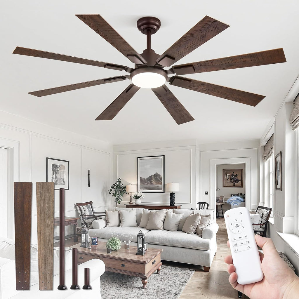 ZMISHIBO 72 inch Large Ceiling Fans with Lights and Remote, Indoor/Outdoor Black Modern Ceiling Fan for Kitchen Living Room Patio, 6 Speed Reversible Quiet DC Motor, 3 CCT, Dual Finish 8 Blades wourant