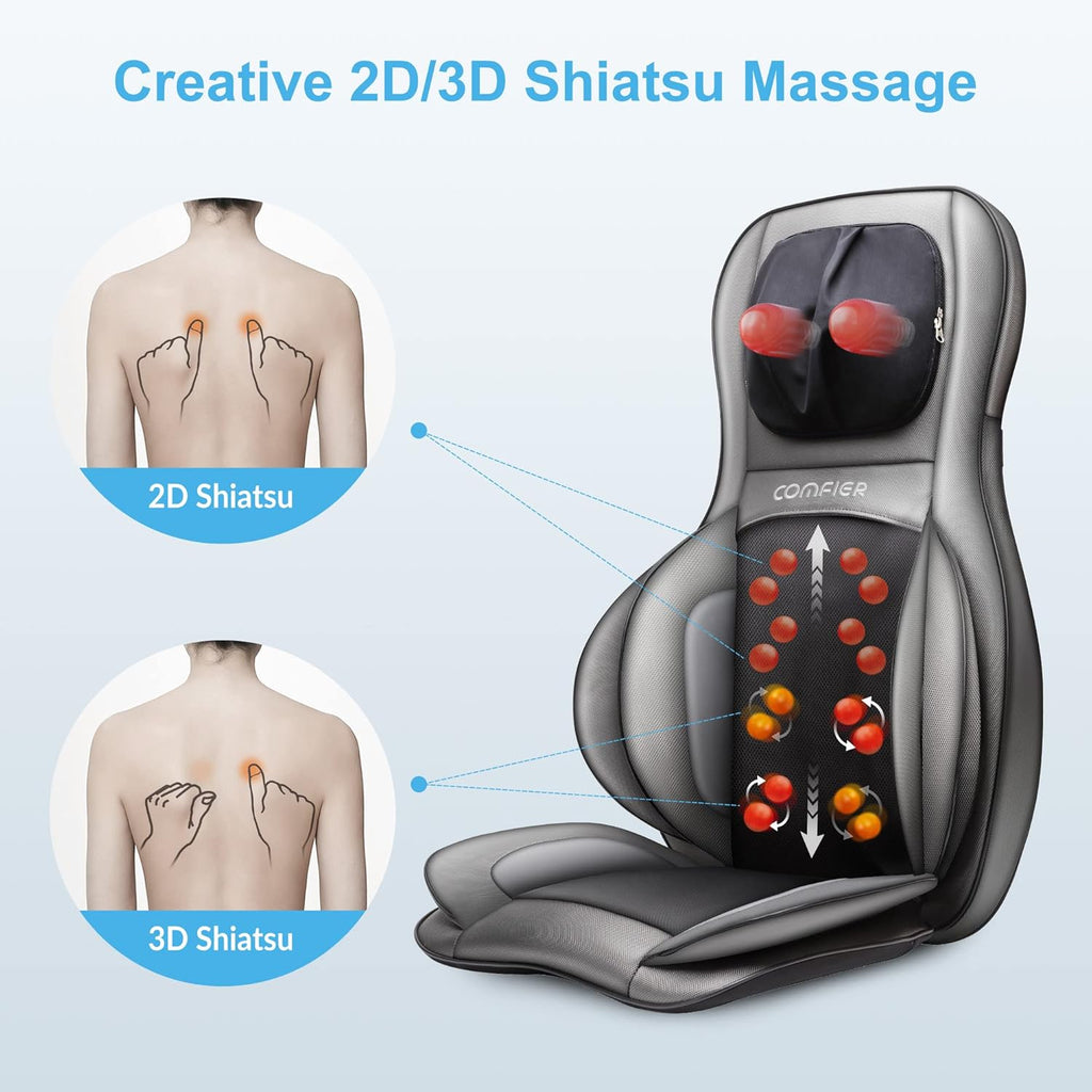 COMFIER Massager Chair with Heat Shiatsu Neck Back Massager Portable with Compress & Rolling Massage Chair Pad for Full Back Neck & Shoulders Full Body Pain wourant