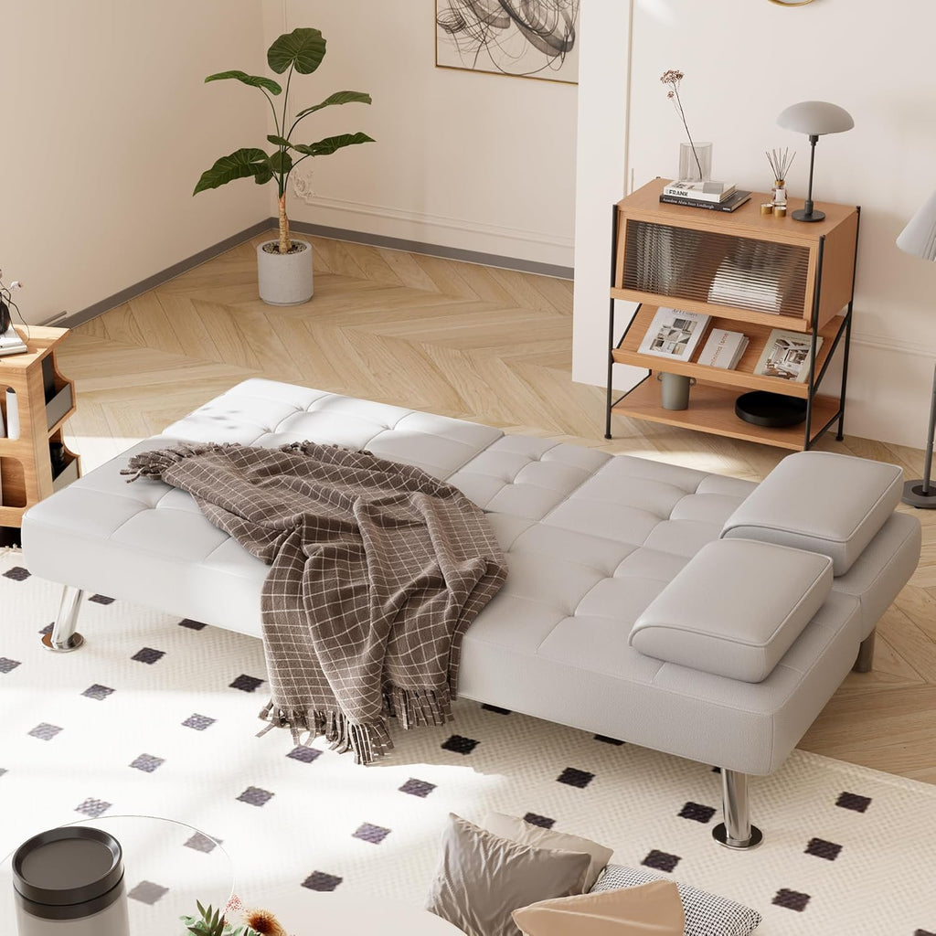Shahoo Convertible Folding Futon Sofa Bed Sleeper Couch for Living Room Faux Leather wourant